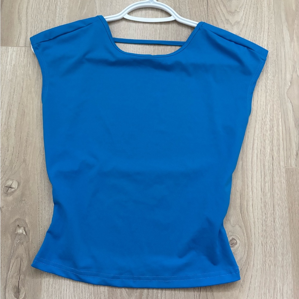 Bright blue open back top